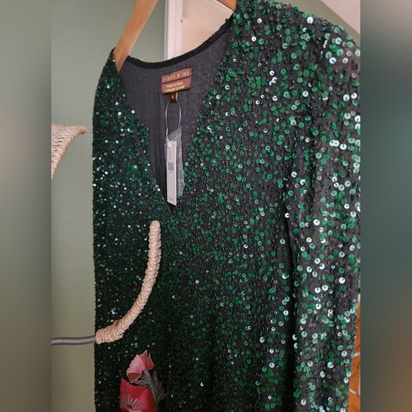 Sz 4 Varun Bahl Green Seqin Dress w/Appliqué NWT Anthropologie - Picture 15 of 16